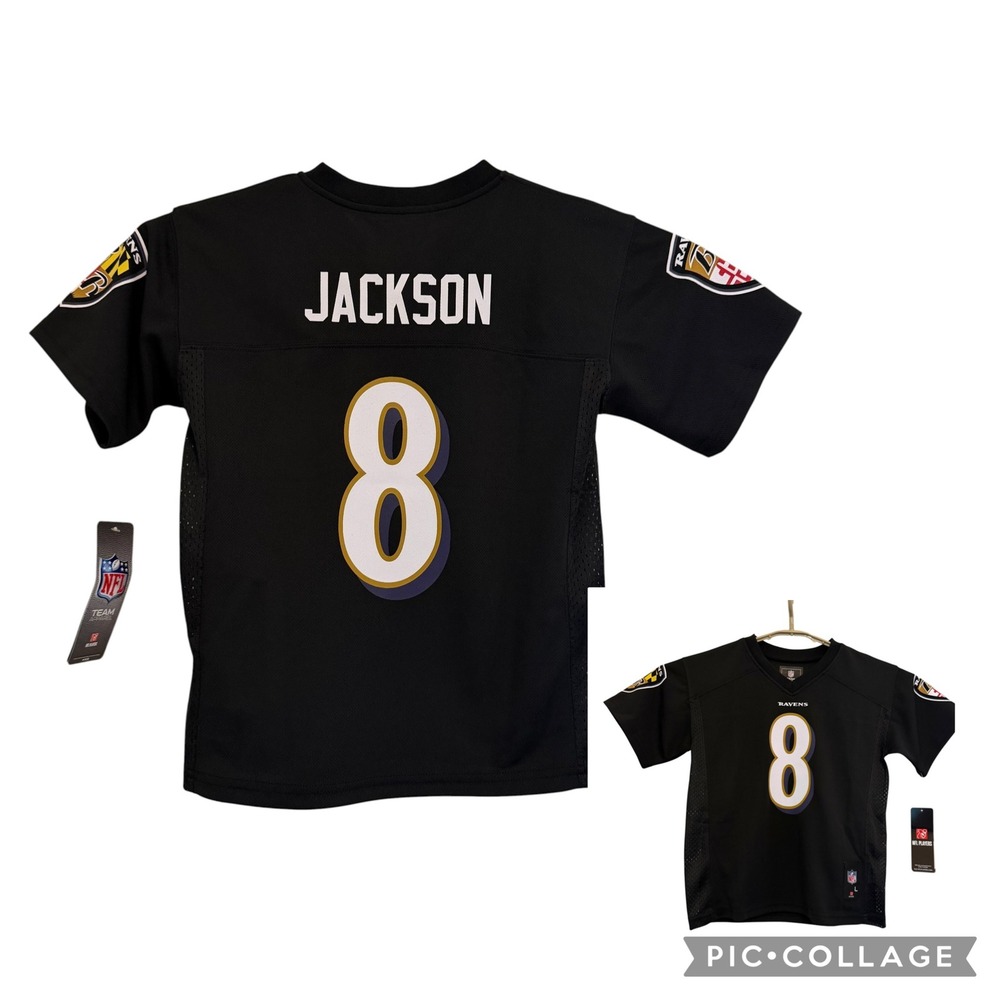 NFL Team Apparel Baltimore Ravens Lamar Jackson 8 Kids Jersey Large 7 Black NEW